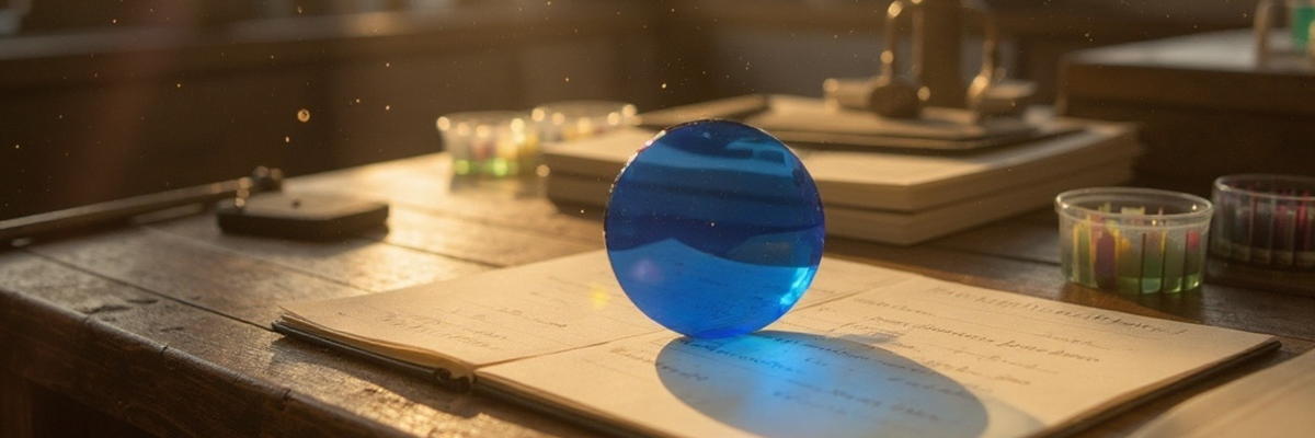 Blaue LED-Farbfolie auf Holztisch im Sonnenlicht – hochwertige Lichtfilterfolie von Folien-Fischer in Hamburg, Dortmund, Lübeck, Karlsruhe und Freiburg.